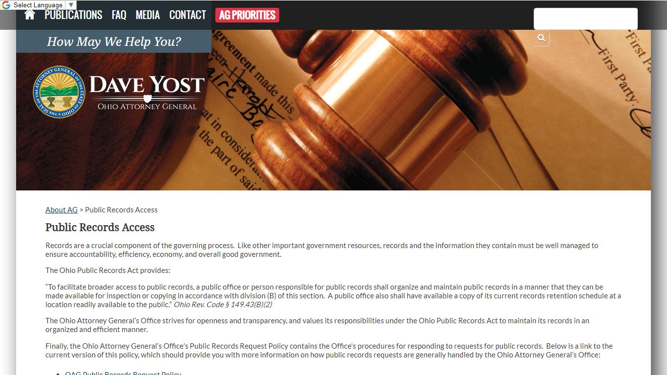 Public Records Access - Ohio Attorney General Dave Yost