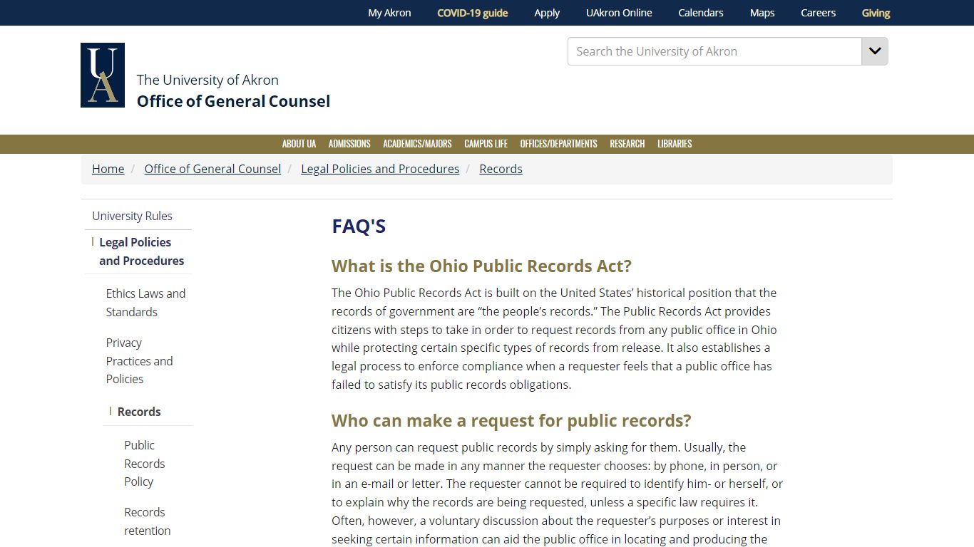 Frequently Asked Questions Regarding Public Records : The ...
